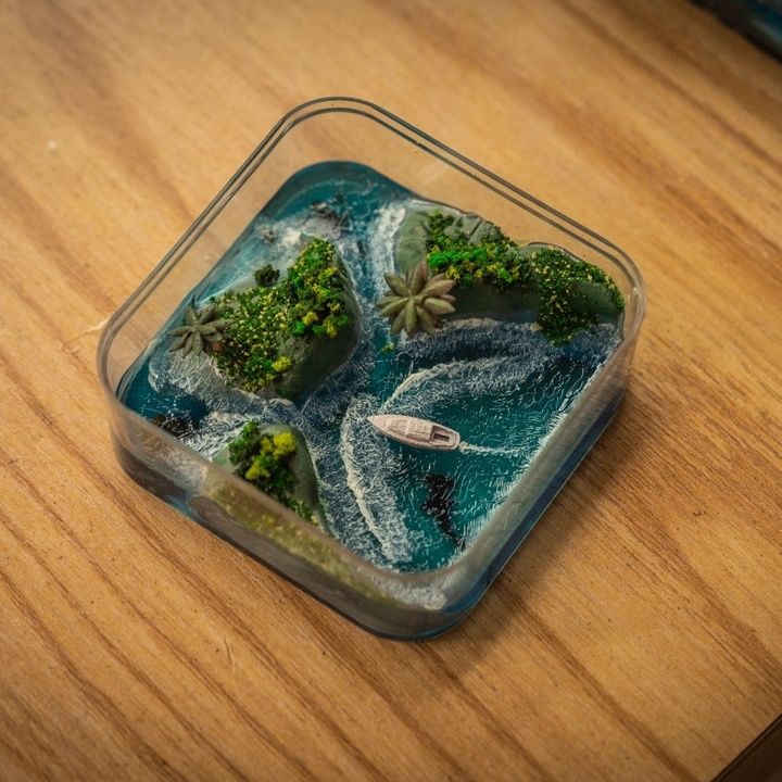 Resin Art Ideas - Handgefertigte Mikro-Insel der Färöerinseln, detaillierte topografische