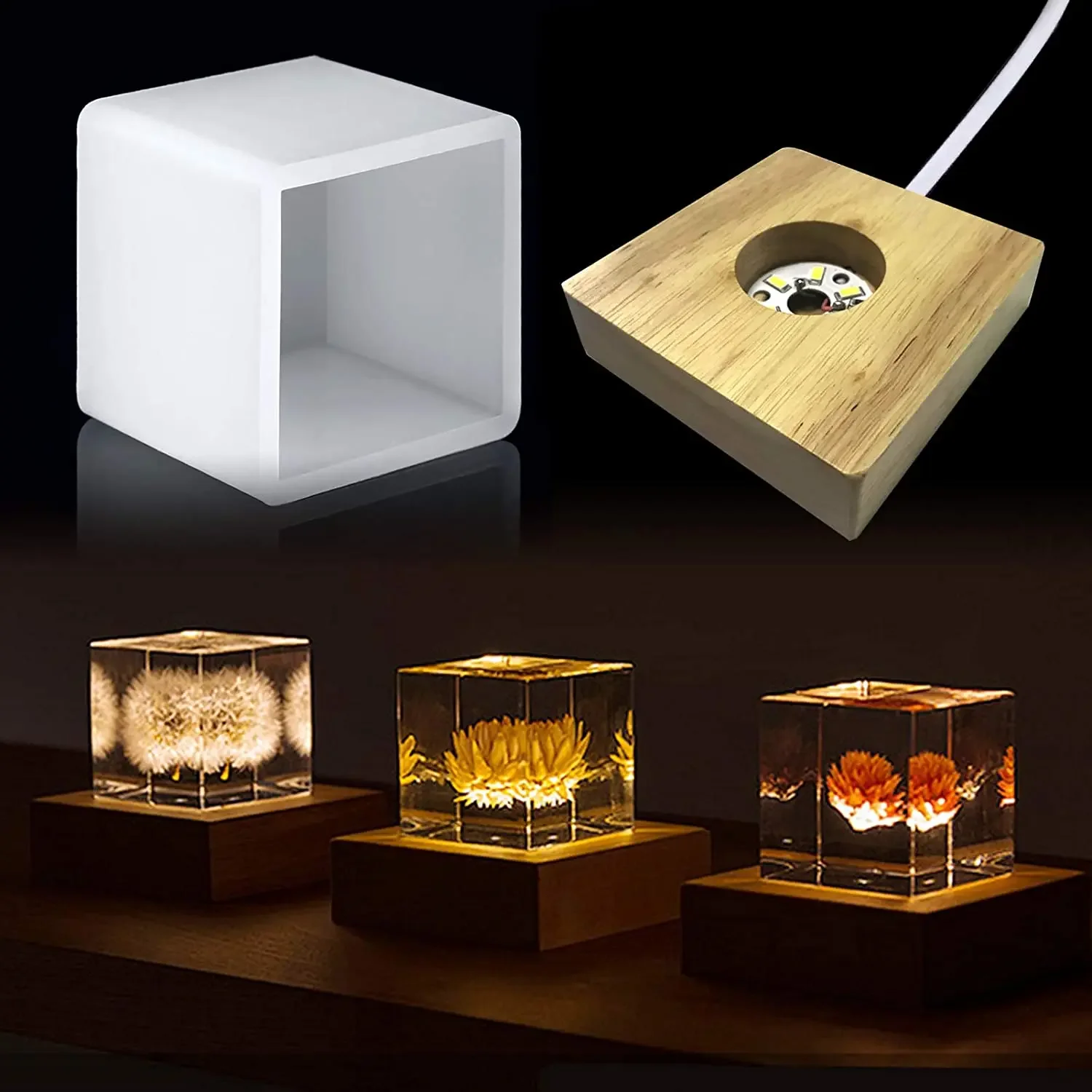 Resin Art With Wood - Quadratische helle Harzform, LED-Silikonformen für Harz,