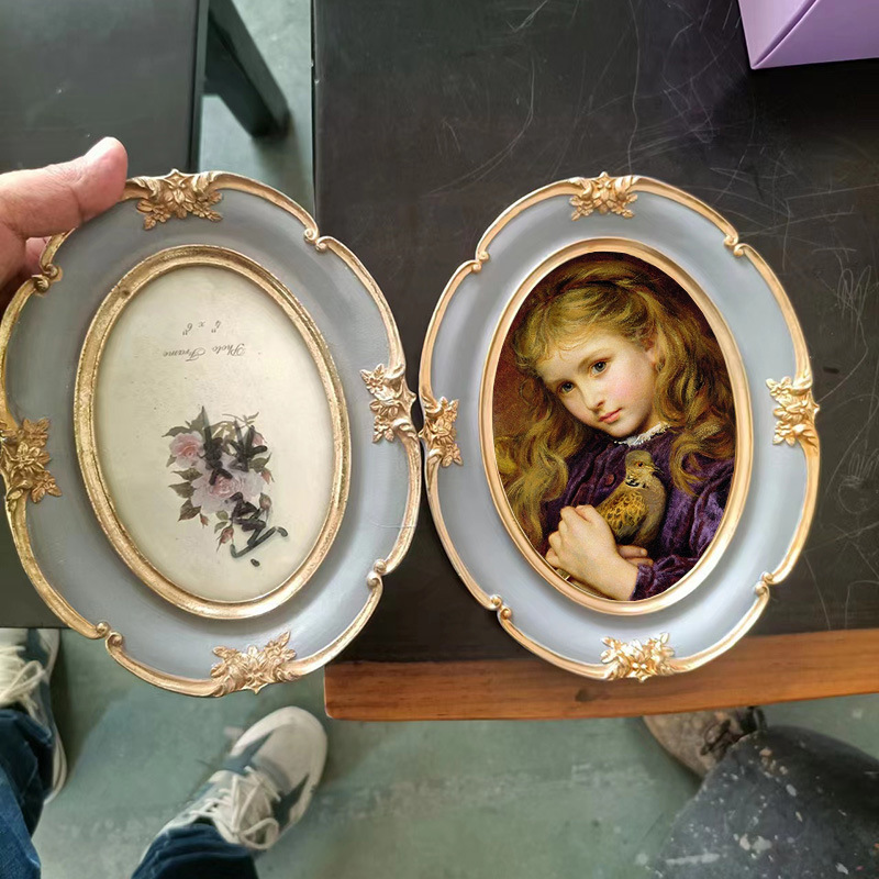 Resin Art Ideas - Europäischer Stil Ovaler Vintage Kunstharz-Bilderrahmen -
