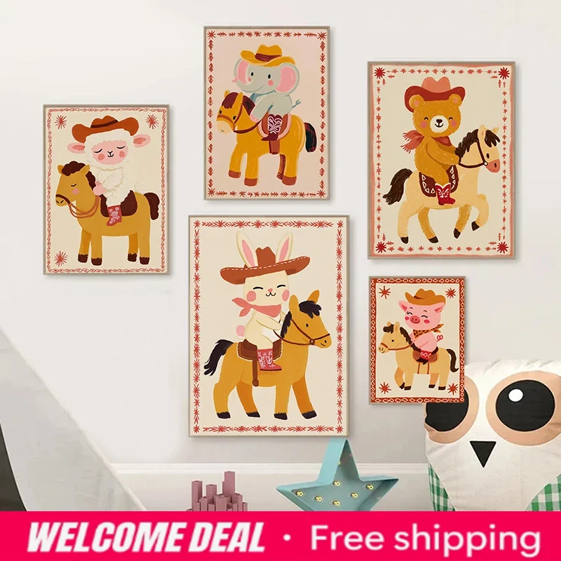 Resin Art Newborn Baby - 2026 Tier-Cowboy-Bär Kinderzimmer-Poster Cartoon-Wandkunst Diamantmalerei Druck