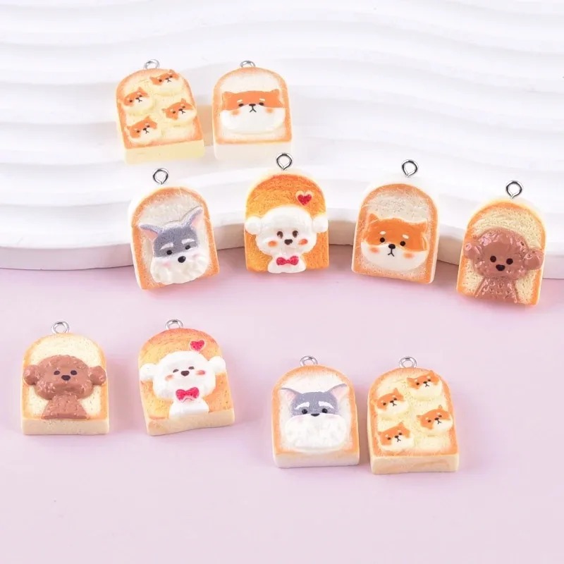 Resin Art Materials - 10 Stück niedliche Toast-Hund-Harzanhänger, Cartoon-Tier-Charms, DIY-Bastelbedarf