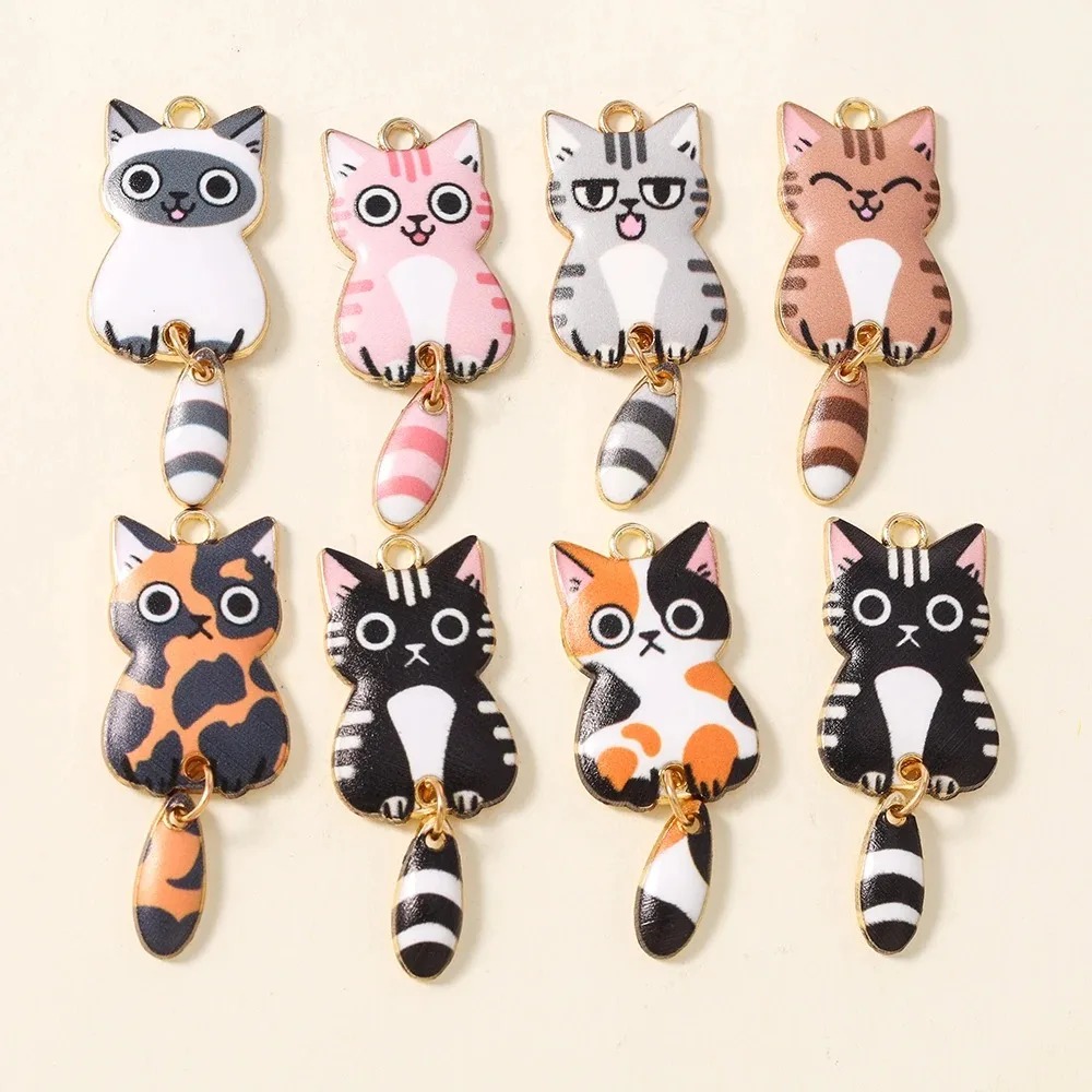 Resin Art Gift Ideas - 10 Stück 16×39mm niedliche Cartoon-Katzen-Harzanhänger, schöne