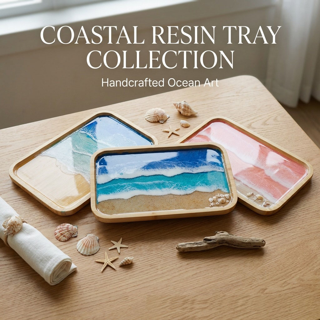 Resin Art With Wood - Epoxidharz-Ozean-Kunst-Dekotablett für Kaffee- und Esstische, Arbeitsplatten,