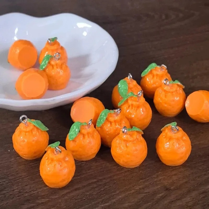 Resin Art Materials - 10 Stück 3D-Simulations-Dekopon-Mandarinen-Harzanhänger, künstliche Frucht-Tangerine-Anhänger, DIY-Bastelbedarf