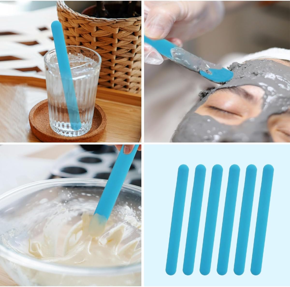 Glitter Powder Resin - 4 Stück Silikon-Rührstäbchen, wiederverwendbare Silikon-Popsicle-Stäbchen zum